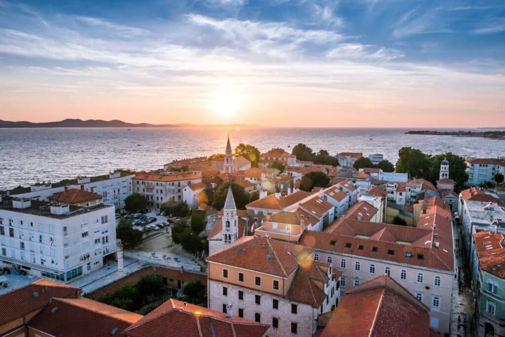This is Zadar at sunrise, a stop on the Pula to Dubrovnik road trip.