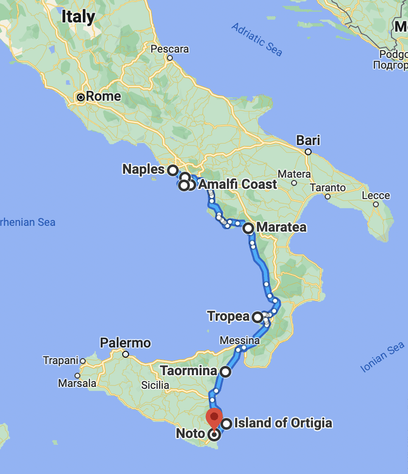 The 2 week route in Italy includes trains, ferry's, and sometimes scooters!