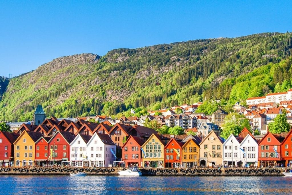 This is what Bergen looks like in late summer when the sun is shining. Its the first stop on our Bergen to Alesund Road Trip.