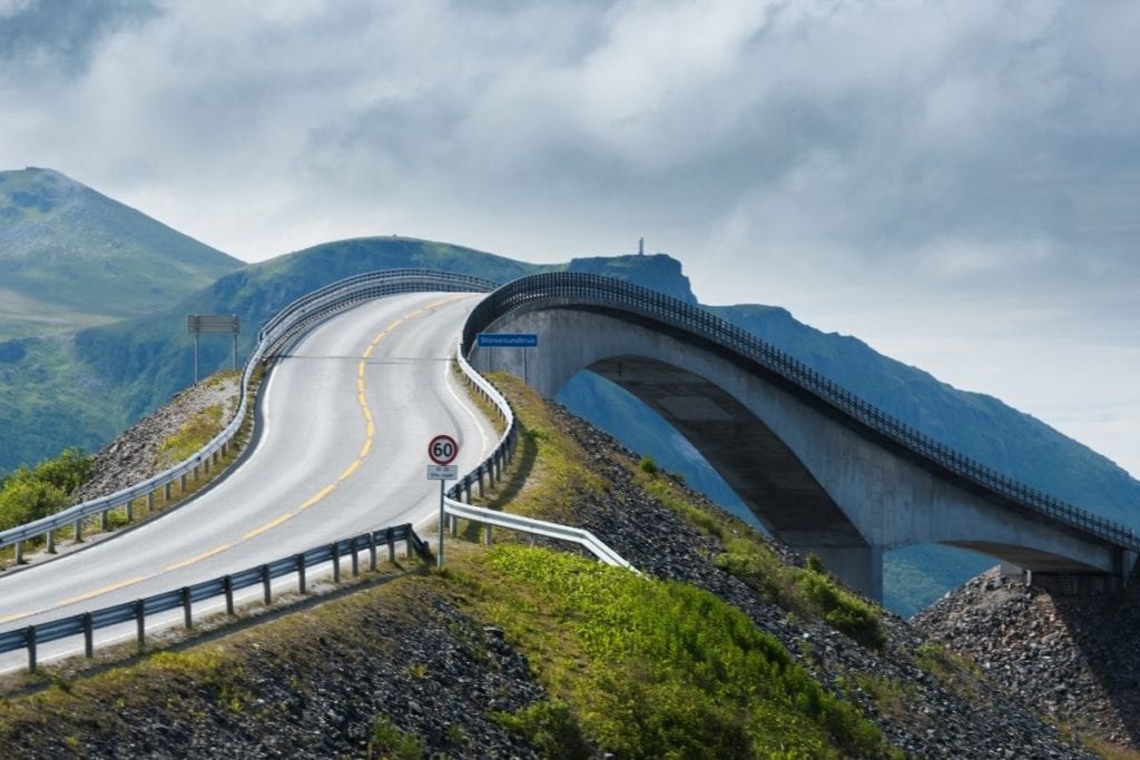 The Atlantic Ocean road is an optional stop on the road trip from Bergen to Alesund.