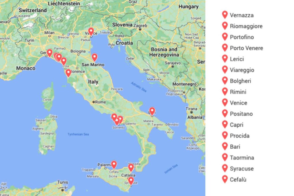 Map of the Best Italian Coastal towns.