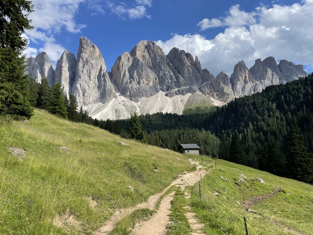 On the way to Geisler Alm in the Dolomites. This trail is very near the town of Santa Madalenna. 