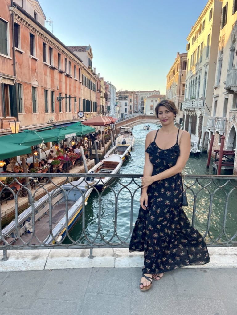 On the canals of Venice, thankful for a break from driving in Italy.