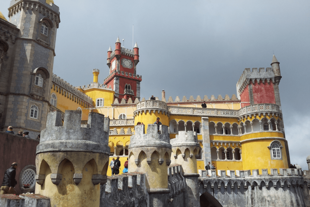 The colorful castles of Sintra on top of the mountain.