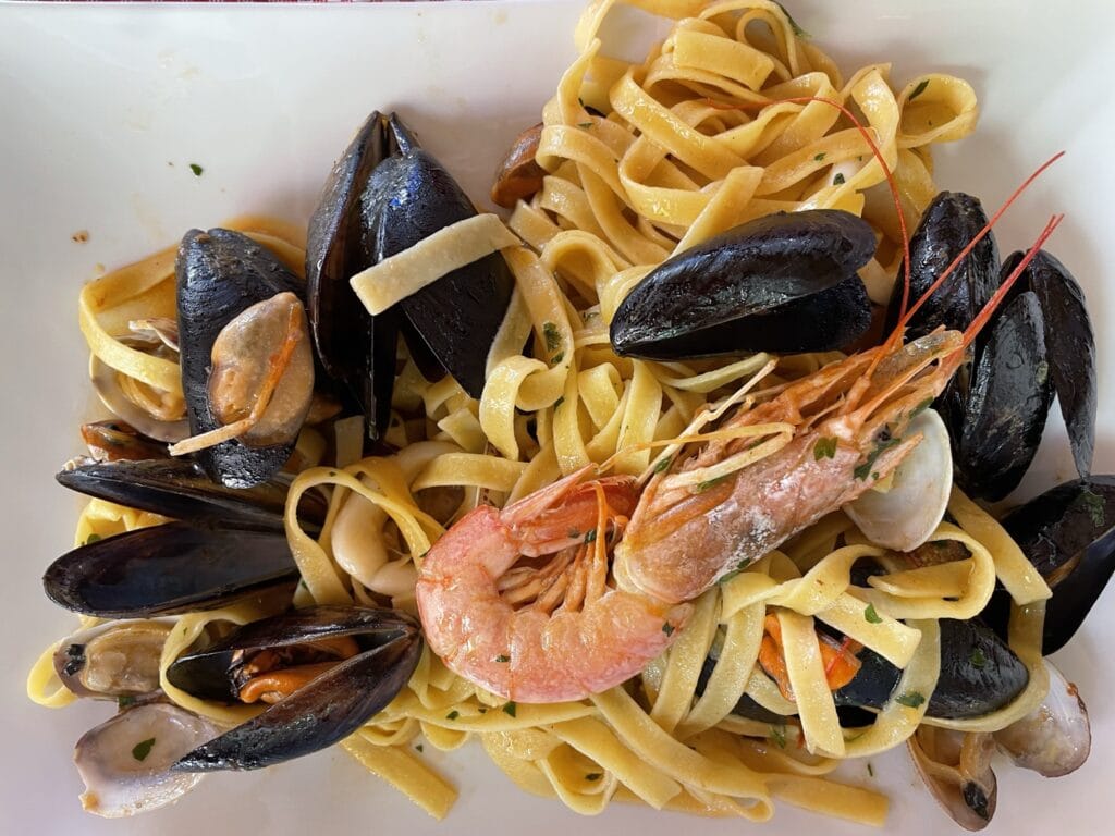 pasta and seafood in Italy.