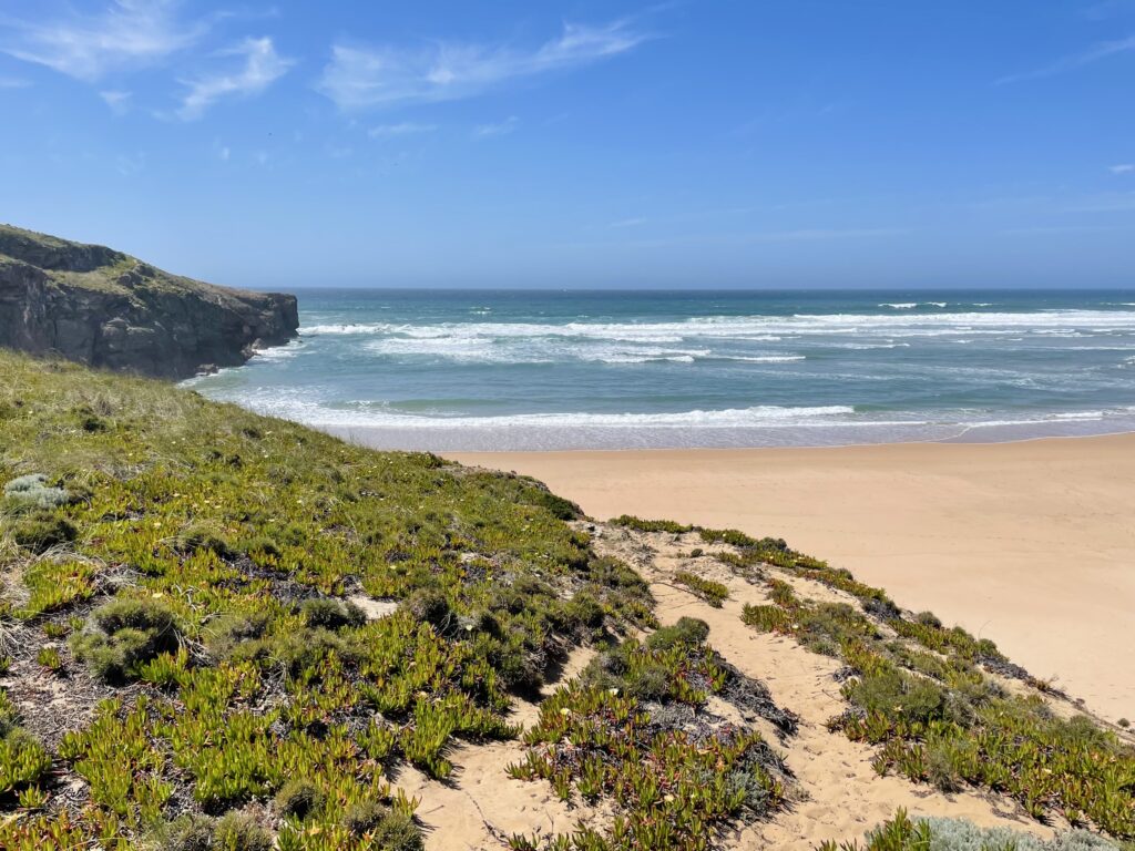 Large map of Algarve with beaches, roads and other marks