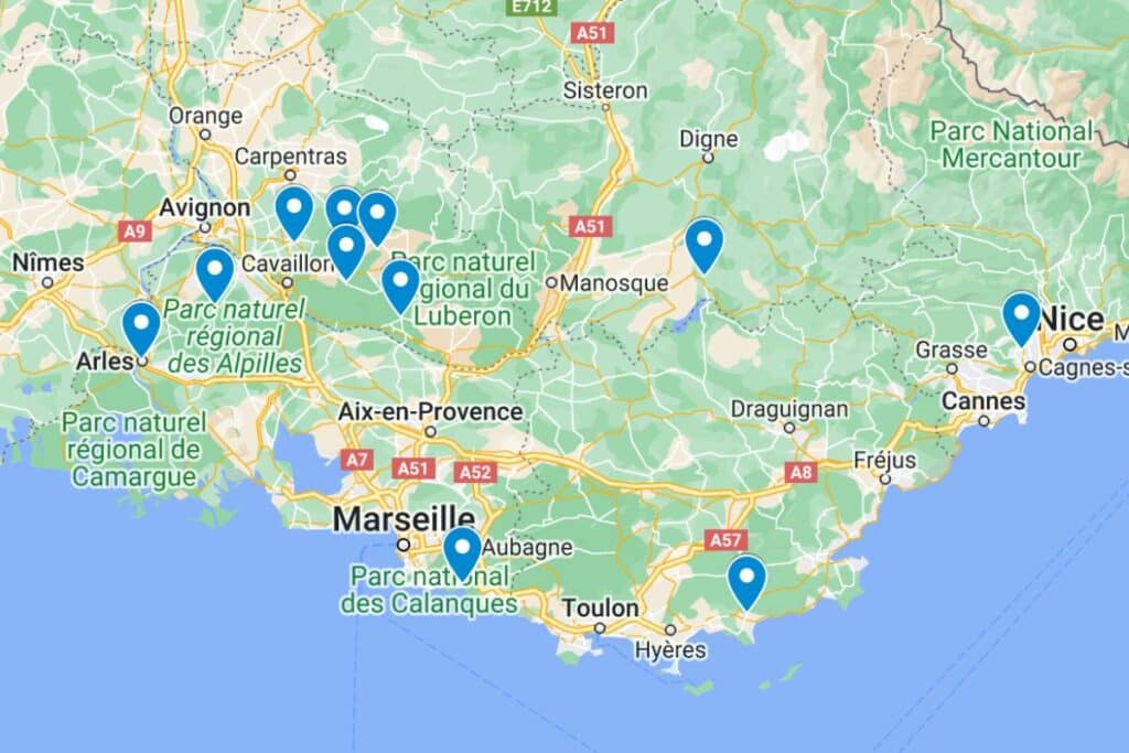 Here is a map of the Provence area with a few of my favorite villages in the region.