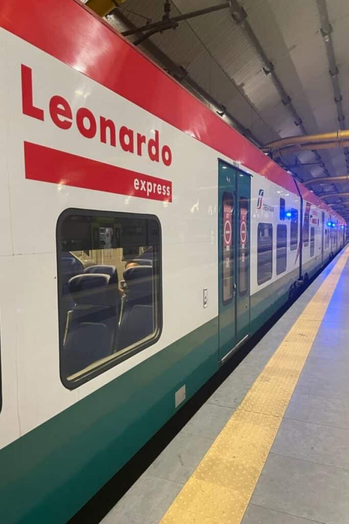 The Leonardo express train heading to Roma Termini in city center.