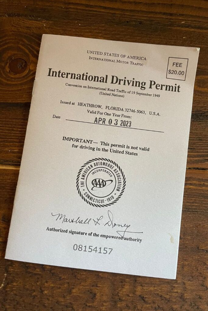 What my International Drivers Permit looks like - valid for a year.