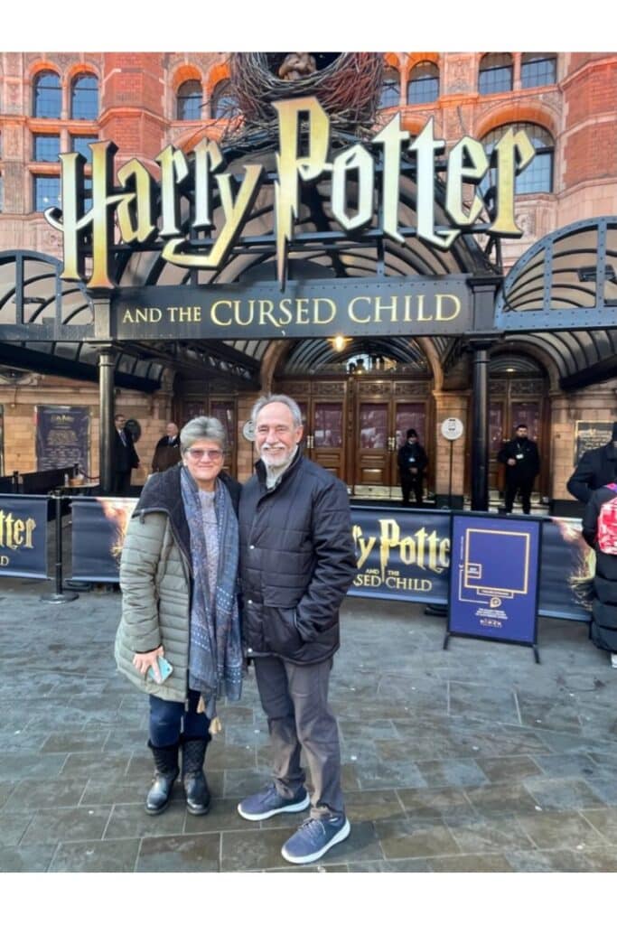 My parents at the Harry Potter Theater in London this past winter.