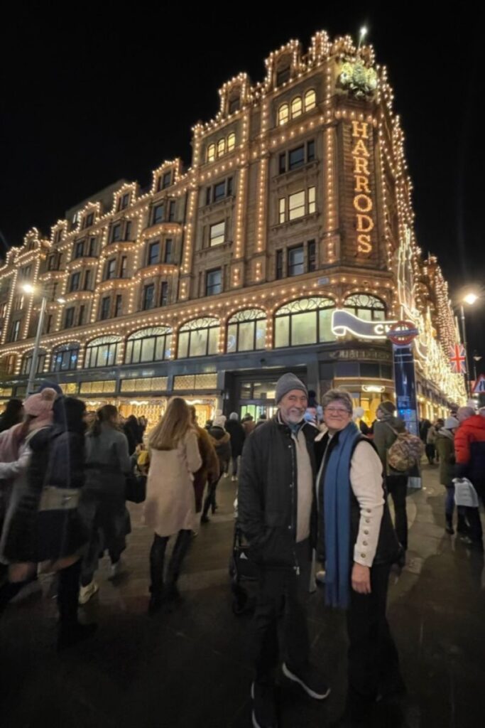 My parents at Harrods for Christmas in London.
