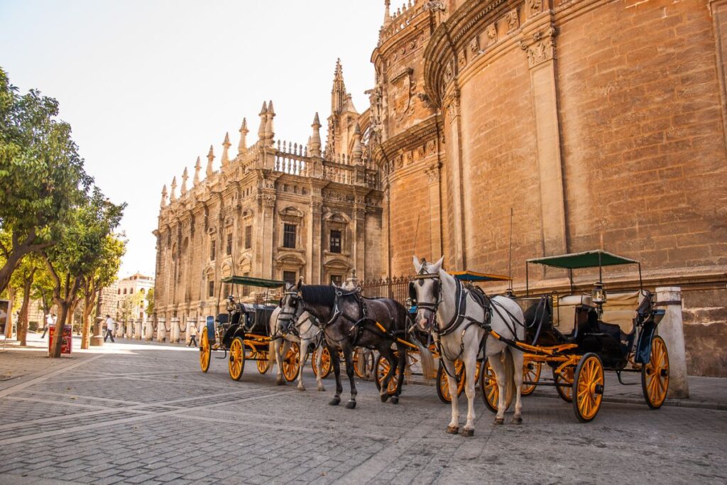 You can ride in a horse drawn carriage in Seville while visiting for 3 days.