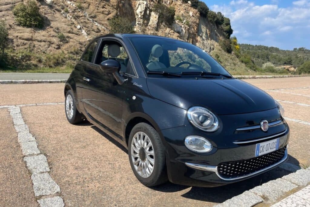 Our cute Fiat we rented in Sardinia to get around.