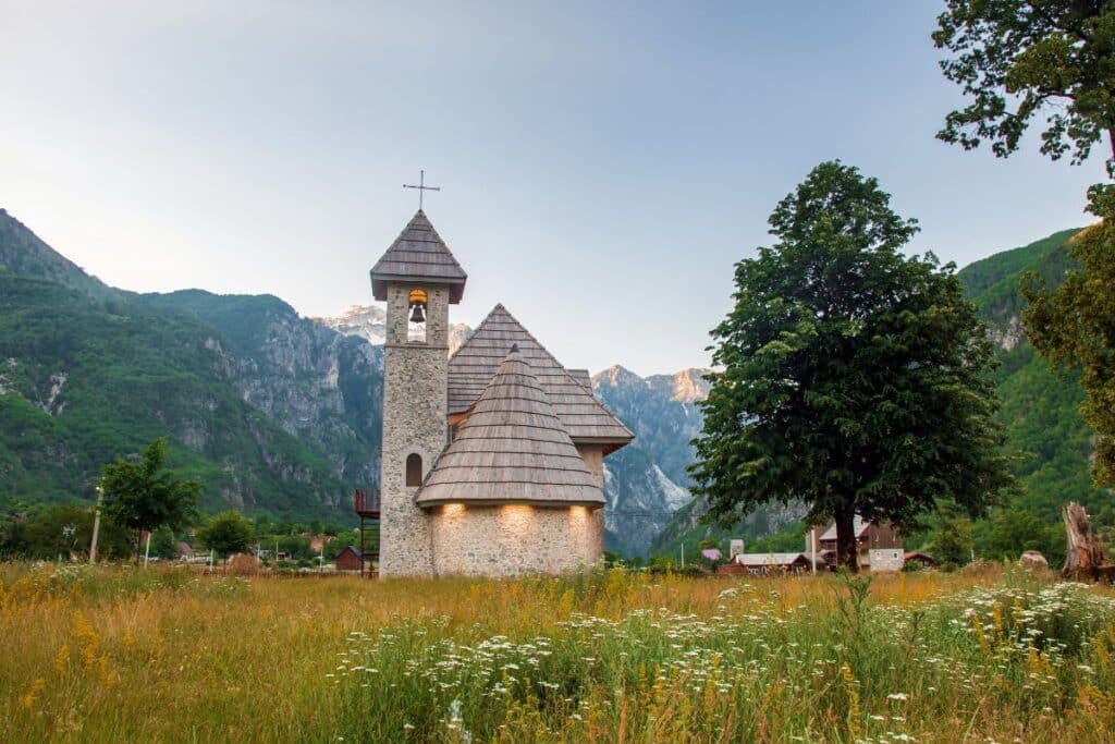 Theth Albania church in the mountains.