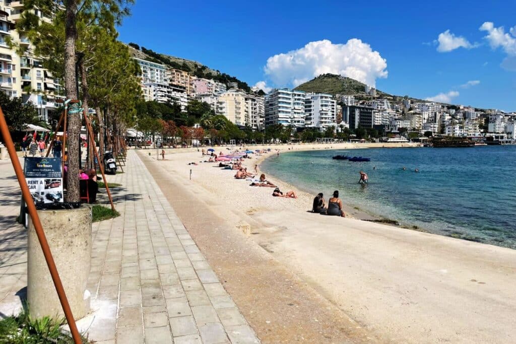 The beachfront in Saranda is not the prettiest because it's a port town, but it does the job and is free.