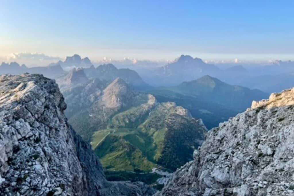 The Dolomites as seen from Rifugio Lagazuoi, one of our favorites on the 7 Day Dolomites Itinerary.