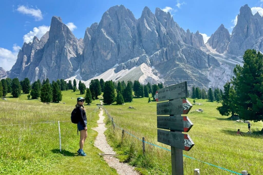 Hiking the Adolf Munkel trail, one of our day hikes on the 7 Day Dolomites Itinerary.