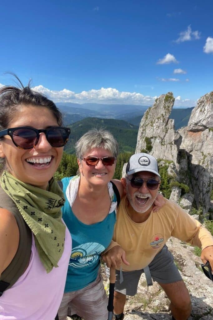 Hiking in Romania with the family.