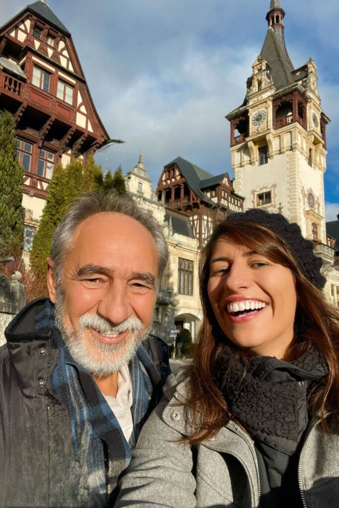 My dad and I at Peles Castle in the winter - it had not snowed yet!