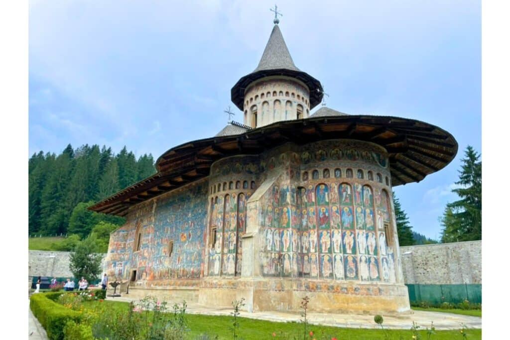 Monastery of Voronet is one of the more famous painted monasteries in Romania.